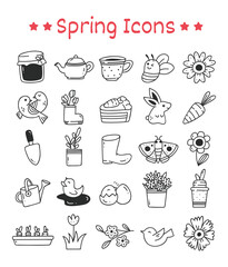 Set of Spring Icons in Doodle Style Illustration