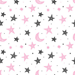 Hand Drawn Starry Seamless Background