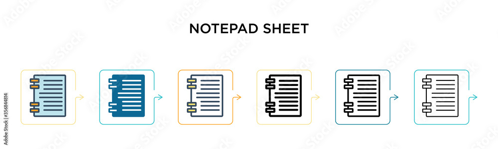 Poster notepad sheet vector icon in 6 different modern styles. black, two colored notepad sheet icons desig