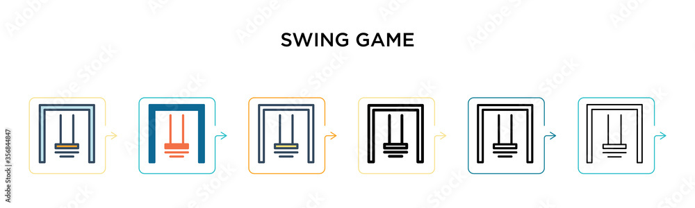 Poster swing game vector icon in 6 different modern styles. black, two colored swing game icons designed in