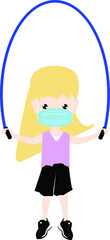 Vector Illustration of Young Girl Jumping Rope wearing Face Mask