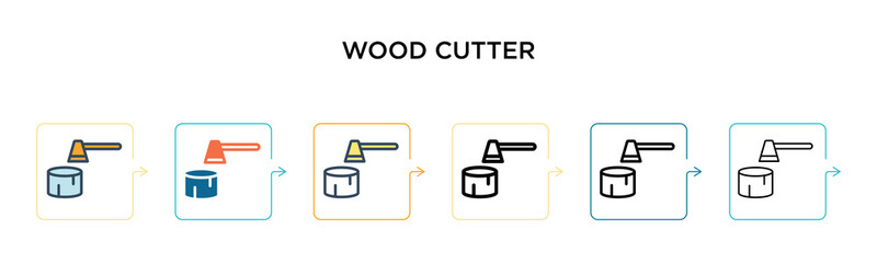 Wood cutter vector icon in 6 different modern styles. Black, two colored wood cutter icons designed in filled, outline, line and stroke style. Vector illustration can be used for web, mobile, ui