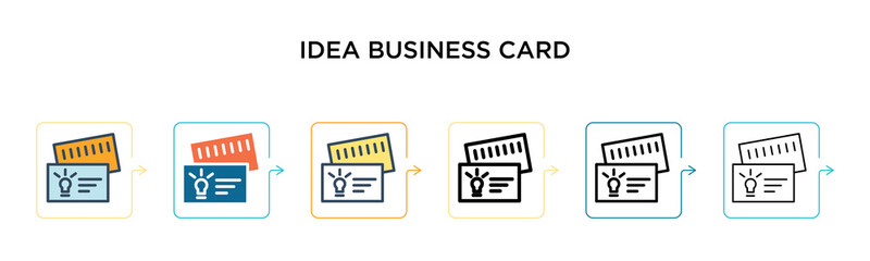 Obraz premium Idea business card vector icon in 6 different modern styles. Black, two colored idea business card icons designed in filled, outline, line and stroke style. Vector illustration can be used for web,
