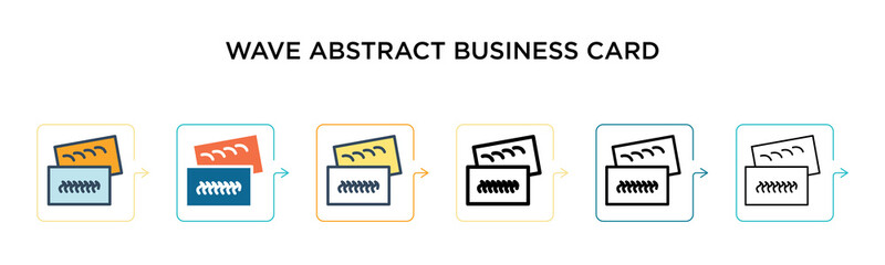 Wave abstract business card vector icon in 6 different modern styles. Black, two colored wave abstract business card icons designed in filled, outline, line and stroke style. Vector illustration can