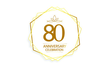 80 year anniversary, minimalist logo. Gold  vector illustration on white background - vector
