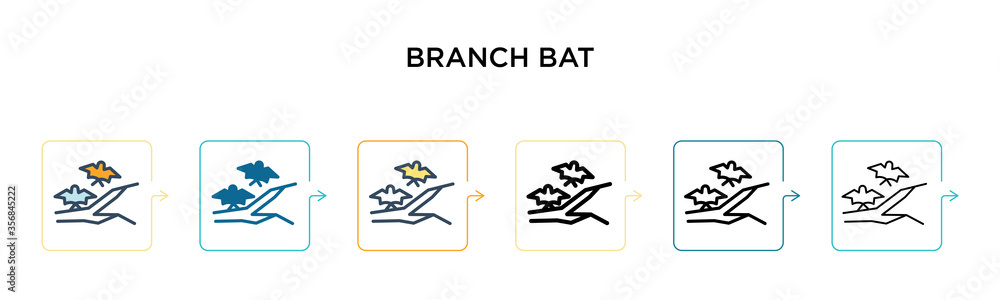 Poster branch bat vector icon in 6 different modern styles. black, two colored branch bat icons designed in