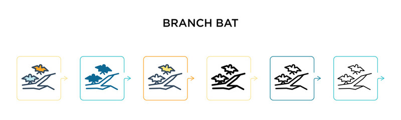 Branch bat vector icon in 6 different modern styles. Black, two colored branch bat icons designed in filled, outline, line and stroke style. Vector illustration can be used for web, mobile, ui
