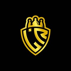 LR monogram logo with shield and crown style design template