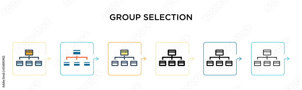 Aufkleber group selection vector icon in 6 different modern styles. black, two colored group selection icons d