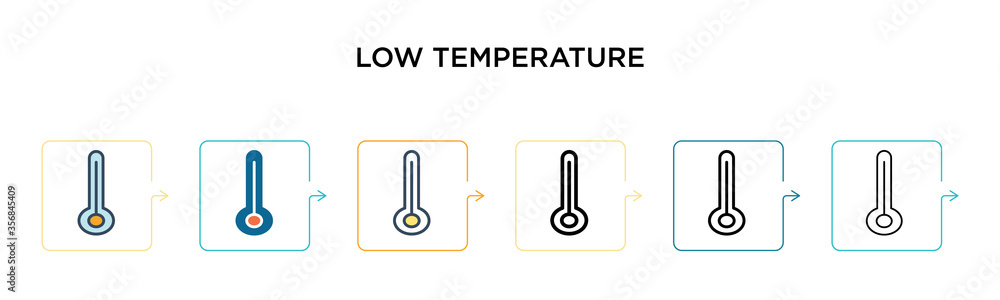 Poster low temperature vector icon in 6 different modern styles. black, two colored low temperature icons d