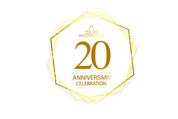 20 year anniversary, minimalist logo. Gold  vector illustration on white background - vector