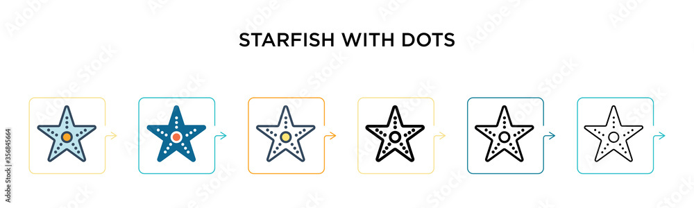 Poster starfish with dots vector icon in 6 different modern styles. black, two colored starfish with dots i