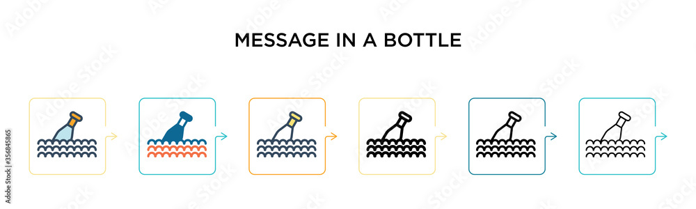 Aufkleber message in a bottle vector icon in 6 different modern styles. black, two colored message in a bottle
