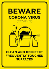 Vector Poster: Corona Virus, Clean and Disinfect Frequently Touched Surfaces