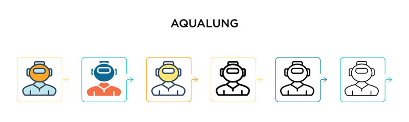 Aqualung vector icon in 6 different modern styles. Black, two colored aqualung icons designed in filled, outline, line and stroke style. Vector illustration can be used for web, mobile, ui
