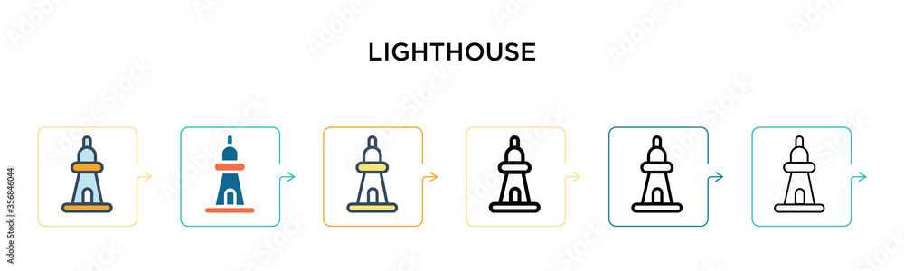 Aufkleber lighthouse vector icon in 6 different modern styles. black, two colored lighthouse icons designed in