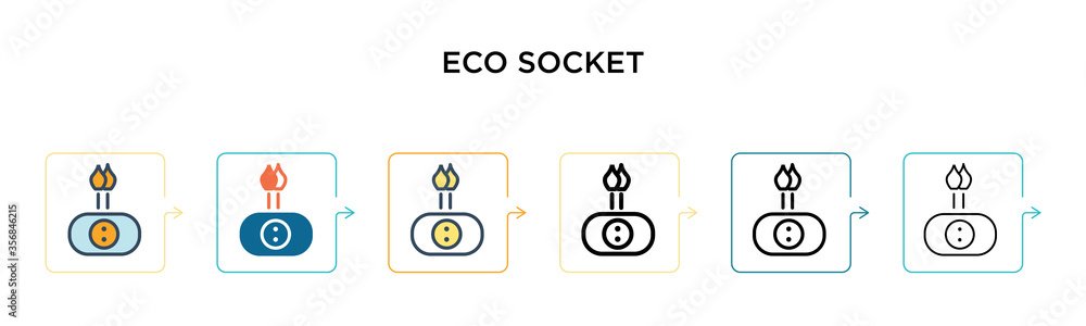 Poster eco socket vector icon in 6 different modern styles. black, two colored eco socket icons designed in