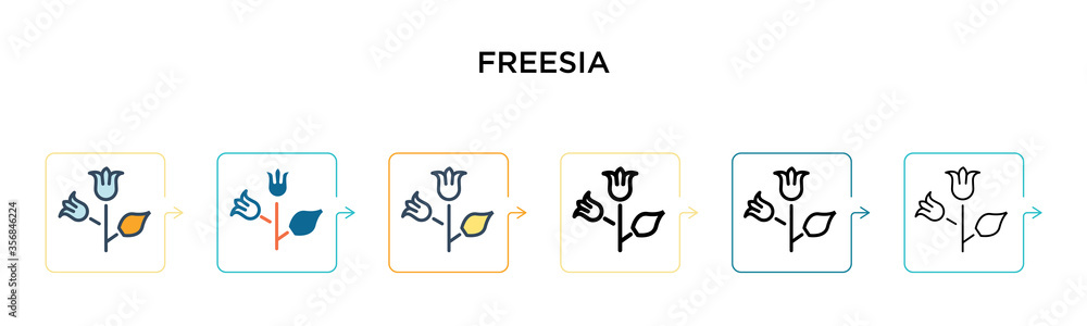 Poster freesia vector icon in 6 different modern styles. black, two colored freesia icons designed in fille