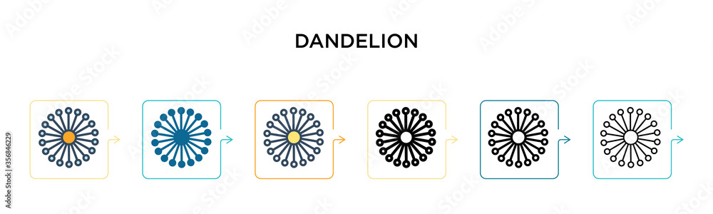 Aufkleber dandelion vector icon in 6 different modern styles. black, two colored dandelion icons designed in f