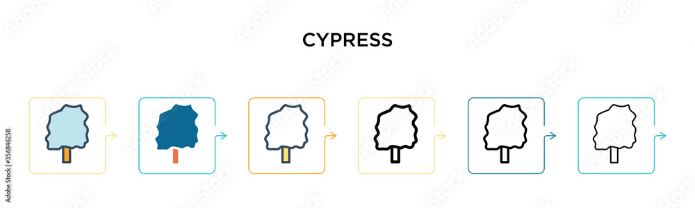 Aufkleber cypress vector icon in 6 different modern styles. black, two colored cypress icons designed in fille
