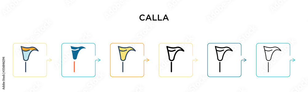 Poster calla vector icon in 6 different modern styles. black, two colored calla icons designed in filled, o