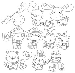 a vector with Canada, beaver, and Moose as a theme in black and white
