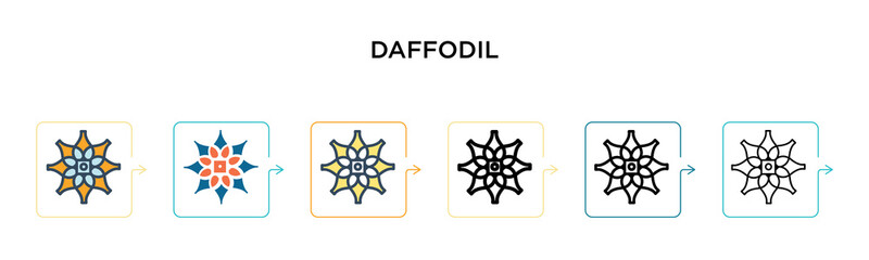 Daffodil vector icon in 6 different modern styles. Black, two colored daffodil icons designed in filled, outline, line and stroke style. Vector illustration can be used for web, mobile, ui