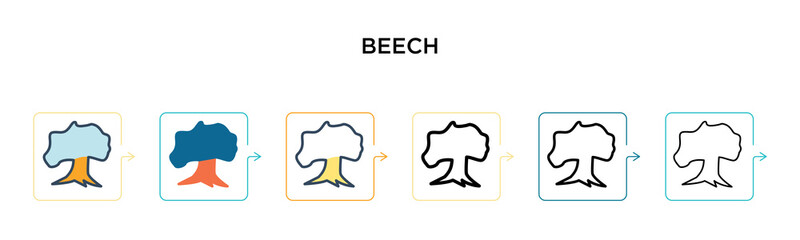 Beech vector icon in 6 different modern styles. Black, two colored beech icons designed in filled, outline, line and stroke style. Vector illustration can be used for web, mobile, ui