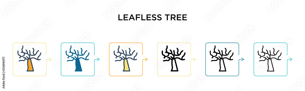 Poster leafless tree vector icon in 6 different modern styles. black, two colored leafless tree icons desig
