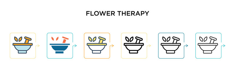 Flower therapy vector icon in 6 different modern styles. Black, two colored flower therapy icons designed in filled, outline, line and stroke style. Vector illustration can be used for web, mobile, ui