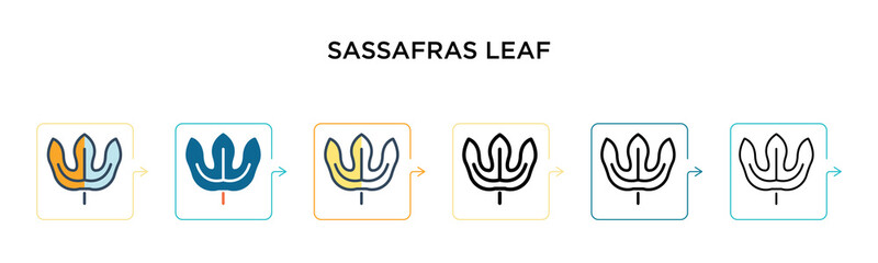 Sassafras leaf vector icon in 6 different modern styles. Black, two colored sassafras leaf icons designed in filled, outline, line and stroke style. Vector illustration can be used for web, mobile, ui