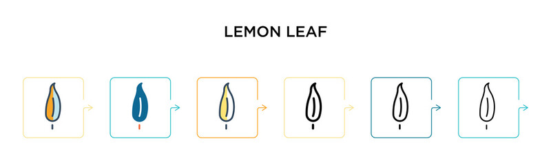 Lemon leaf vector icon in 6 different modern styles. Black, two colored lemon leaf icons designed in filled, outline, line and stroke style. Vector illustration can be used for web, mobile, ui