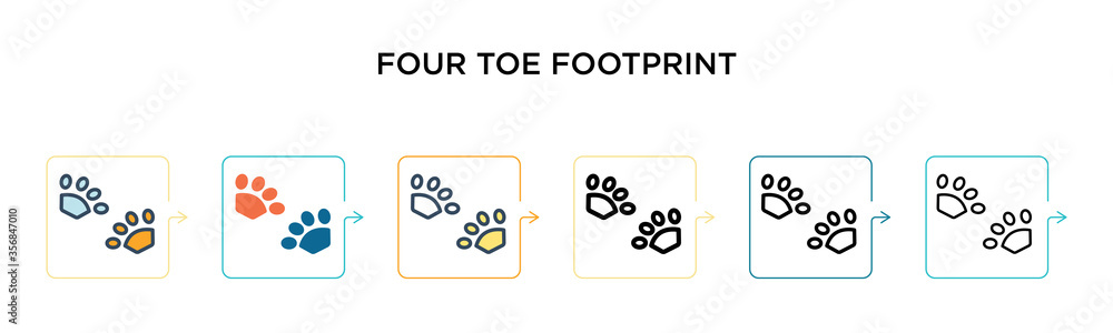 Poster four toe footprint vector icon in 6 different modern styles. black, two colored four toe footprint i