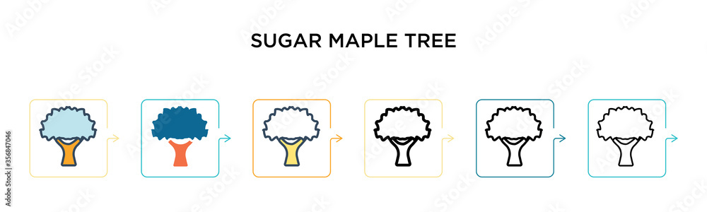 Poster sugar maple tree vector icon in 6 different modern styles. black, two colored sugar maple tree icons