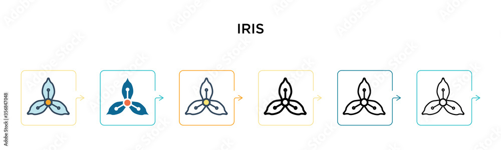Poster iris vector icon in 6 different modern styles. black, two colored iris icons designed in filled, out
