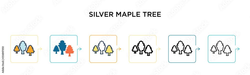 Poster silver maple tree vector icon in 6 different modern styles. black, two colored silver maple tree ico
