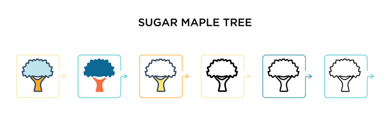 Sugar maple tree vector icon in 6 different modern styles. Black, two colored sugar maple tree icons designed in filled, outline, line and stroke style. Vector illustration can be used for web,