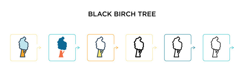 Black birch tree vector icon in 6 different modern styles. Black, two colored black birch tree icons designed in filled, outline, line and stroke style. Vector illustration can be used for web,