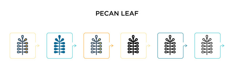 Pecan leaf vector icon in 6 different modern styles. Black, two colored pecan leaf icons designed in filled, outline, line and stroke style. Vector illustration can be used for web, mobile, ui