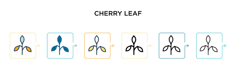 Cherry leaf vector icon in 6 different modern styles. Black, two colored cherry leaf icons designed in filled, outline, line and stroke style. Vector illustration can be used for web, mobile, ui
