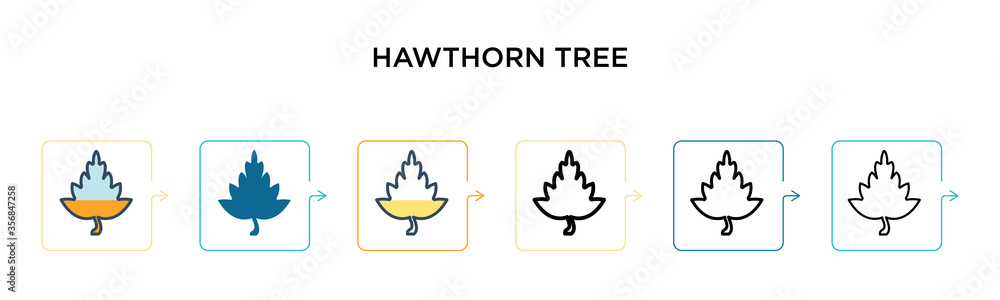 Poster hawthorn tree vector icon in 6 different modern styles. black, two colored hawthorn tree icons desig
