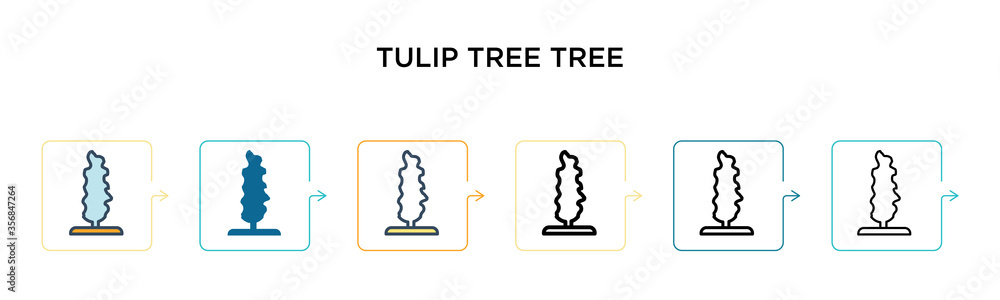 Poster tulip tree tree vector icon in 6 different modern styles. black, two colored tulip tree tree icons d