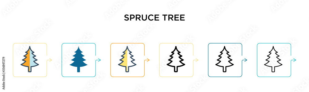 Poster red spruce tree vector icon in 6 different modern styles. black, two colored red spruce tree icons d