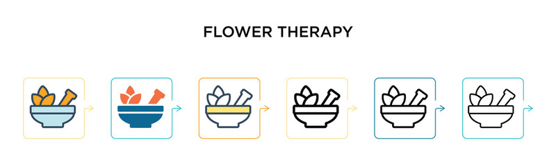 Flower therapy vector icon in 6 different modern styles. Black, two colored flower therapy icons designed in filled, outline, line and stroke style. Vector illustration can be used for web, mobile, ui