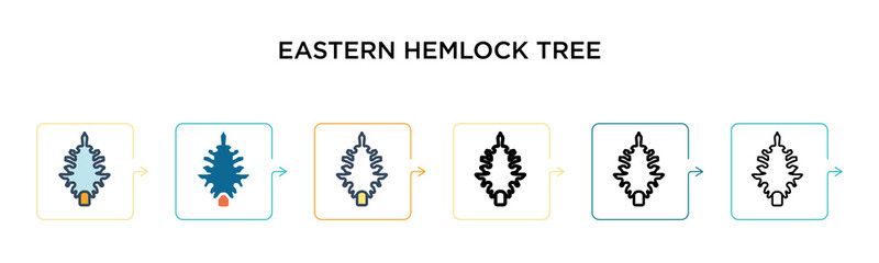 Eastern hemlock tree vector icon in 6 different modern styles. Black, two colored eastern hemlock tree icons designed in filled, outline, line and stroke style. Vector illustration can be used for