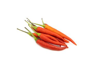 Orange red chillies isolated on a white background.