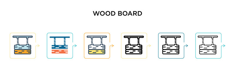 Wood board vector icon in 6 different modern styles. Black, two colored wood board icons designed in filled, outline, line and stroke style. Vector illustration can be used for web, mobile, ui