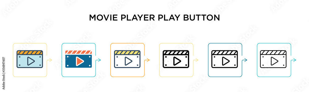 Poster movie player play button vector icon in 6 different modern styles. black, two colored movie player p