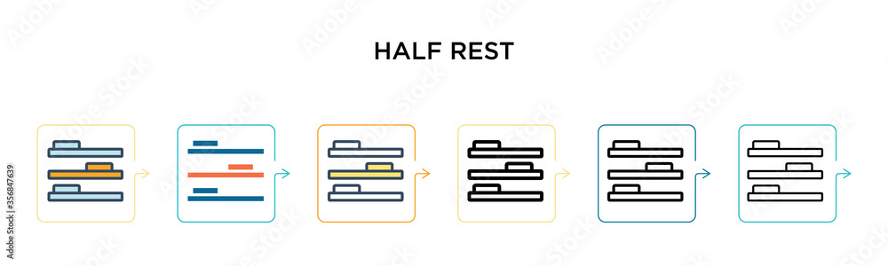 Poster half rest vector icon in 6 different modern styles. black, two colored half rest icons designed in f