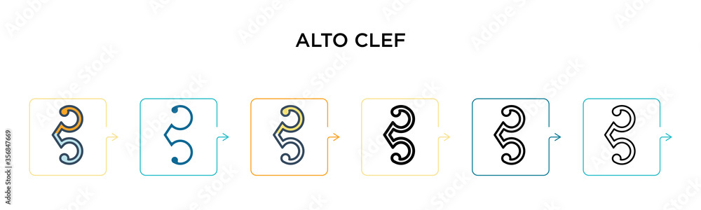 Poster alto clef vector icon in 6 different modern styles. black, two colored alto clef icons designed in f